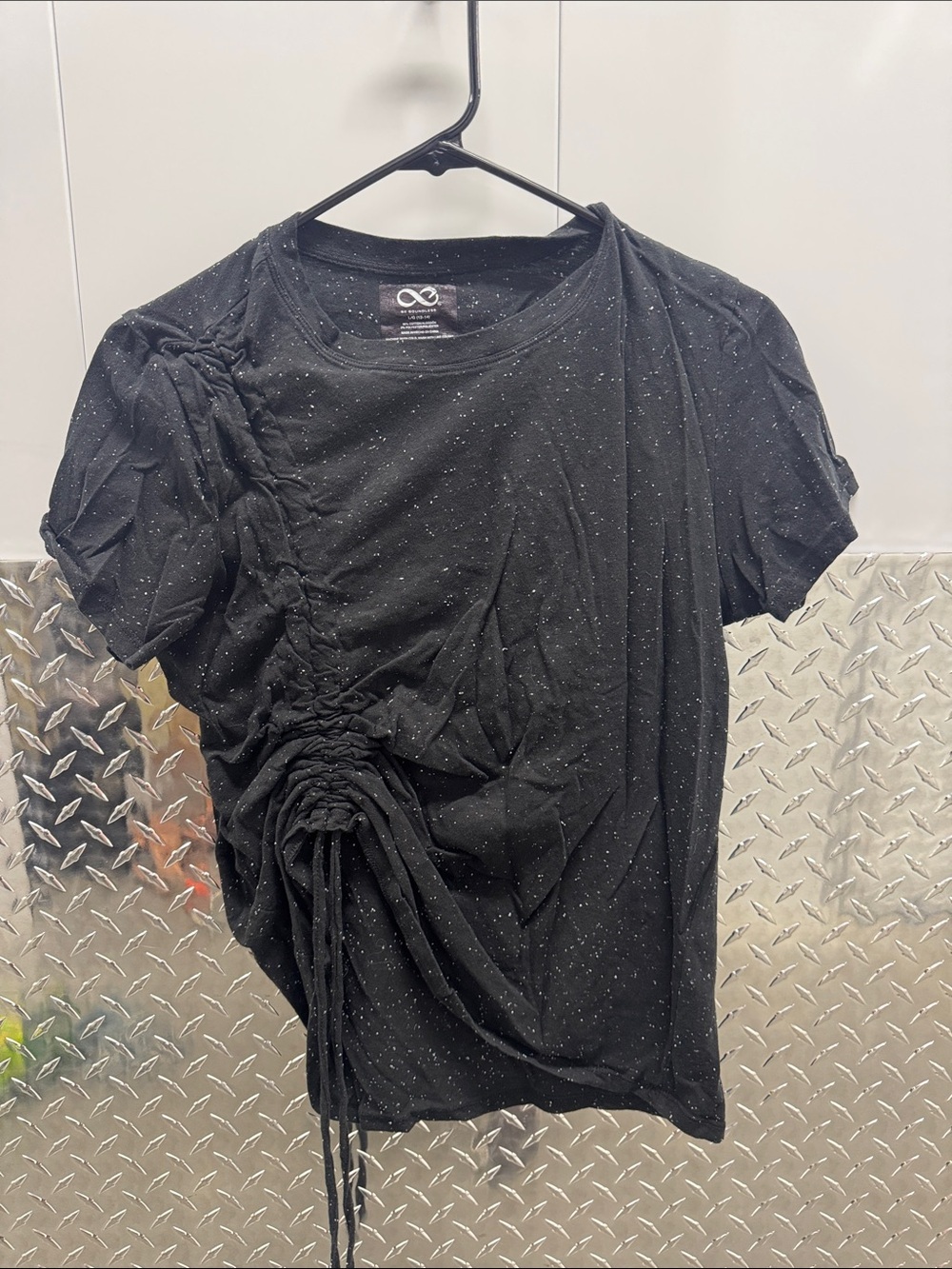 Be Boundless - Ruched Black Short Sleeve Tee with Side Drawcord - L